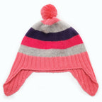 100% Cashmere Baby Striped Earflap Hat With Pom Pom