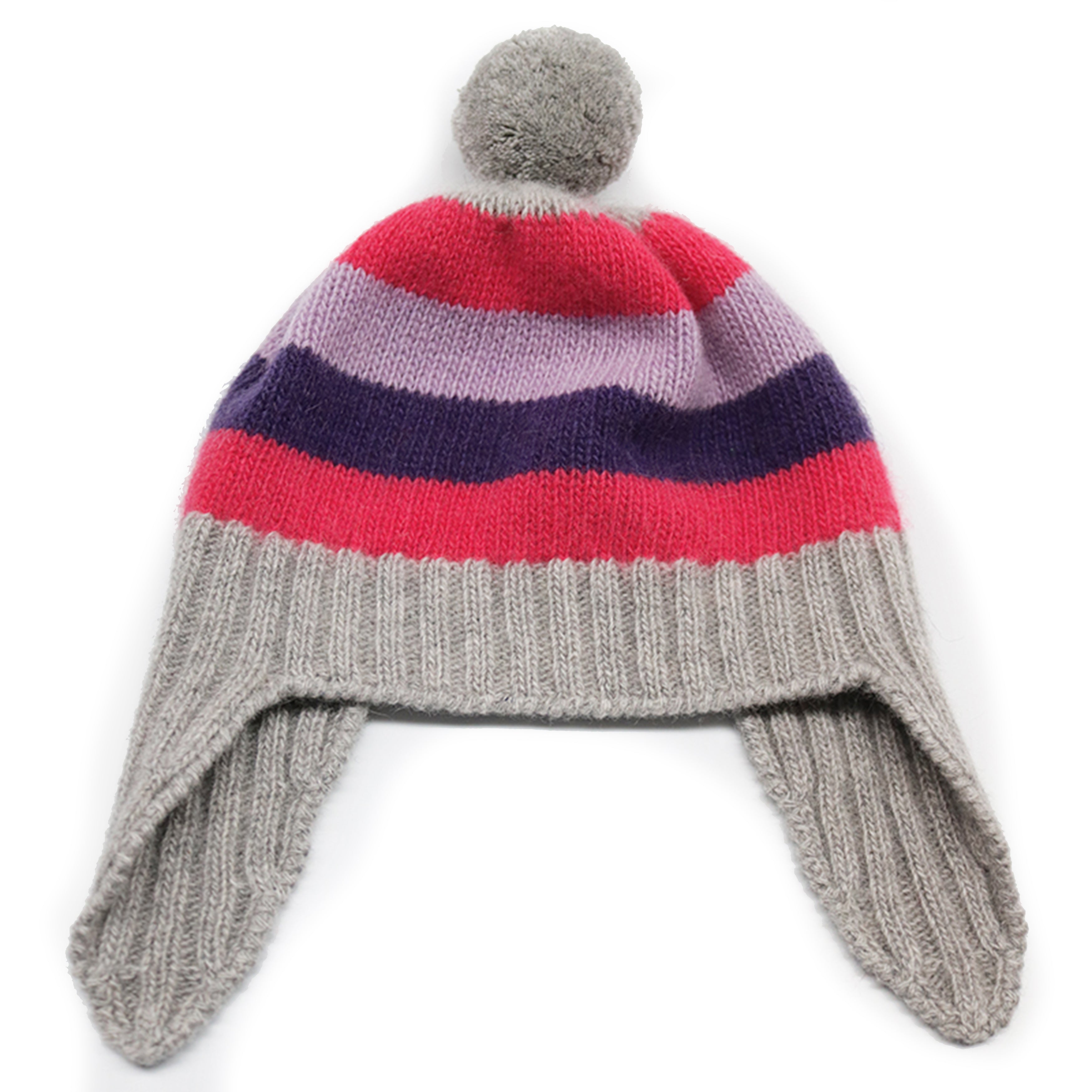 100% Cashmere Baby Striped Earflap Hat With Pom Pom