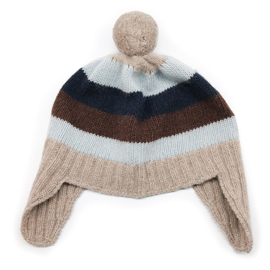 100% Cashmere Baby Striped Earflap Hat With Pom Pom