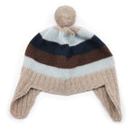 100% Cashmere Baby Striped Earflap Hat With Pom Pom