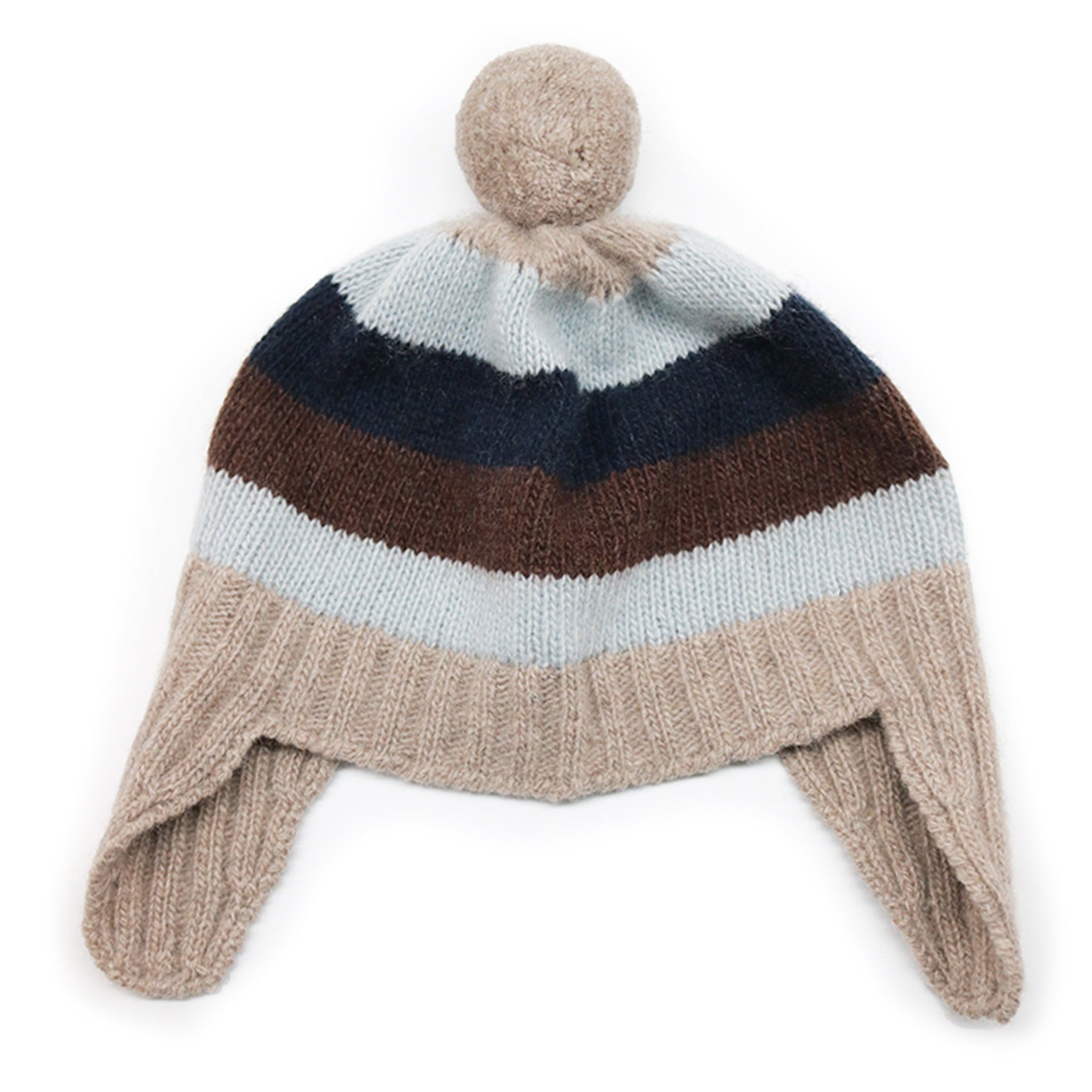 100% Cashmere Baby Striped Earflap Hat With Pom Pom
