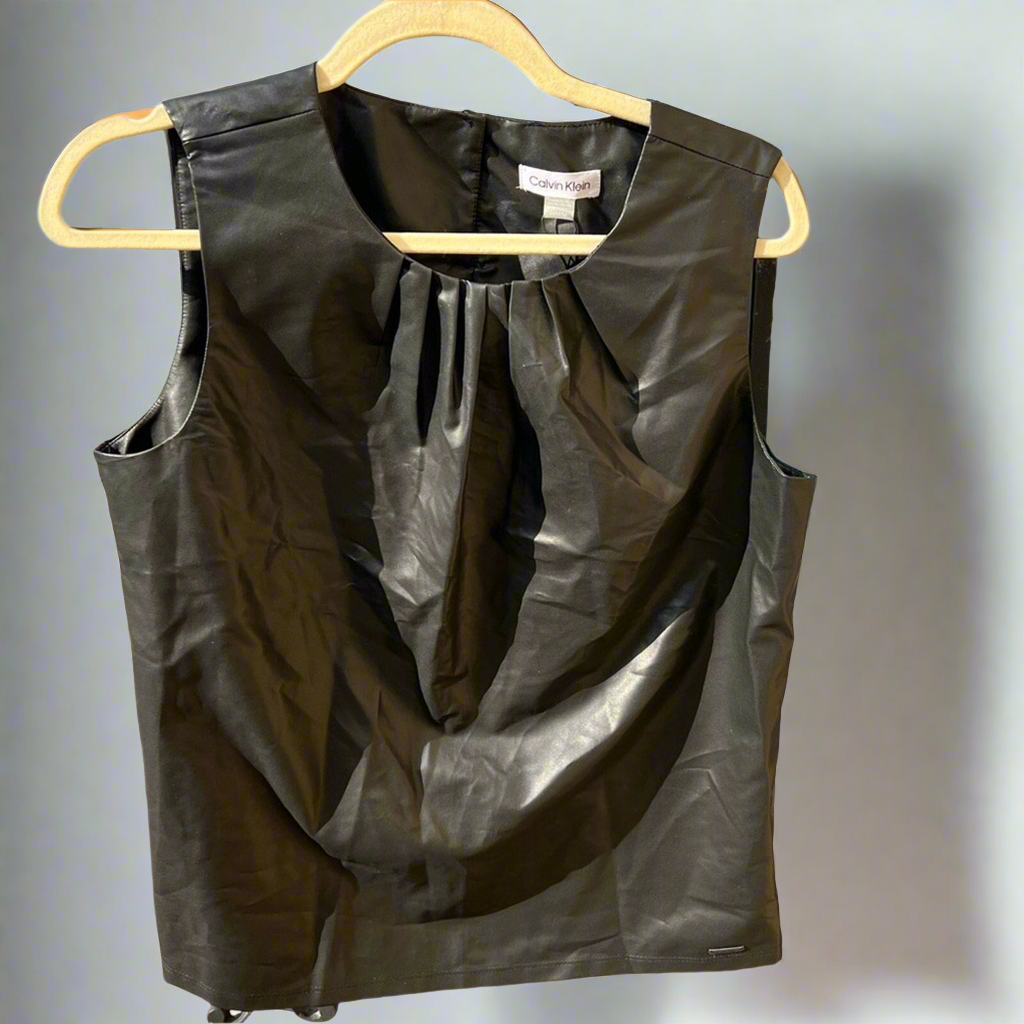 Calvin Klein Vegan Leather Vest Blouse - Black - M