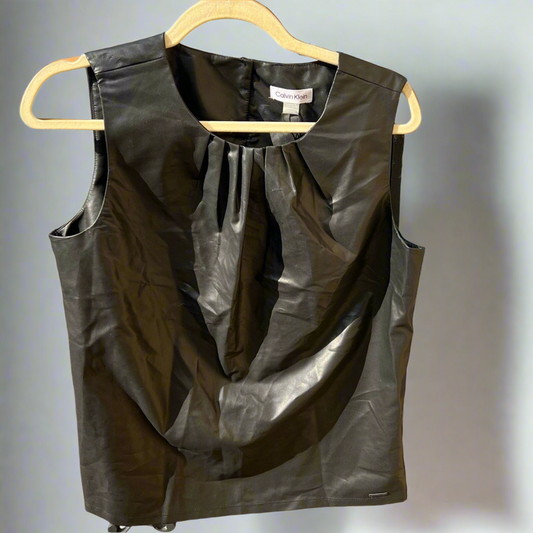 Calvin Klein Vegan Leather Vest Blouse - Black - M