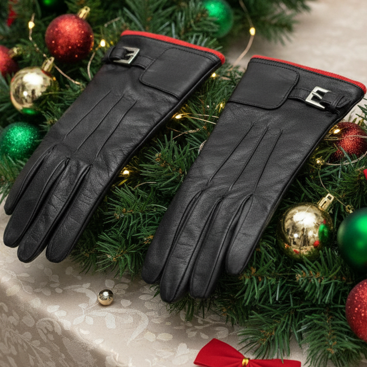 Belted Cuff Wool-Lined Nappa Leather Gloves