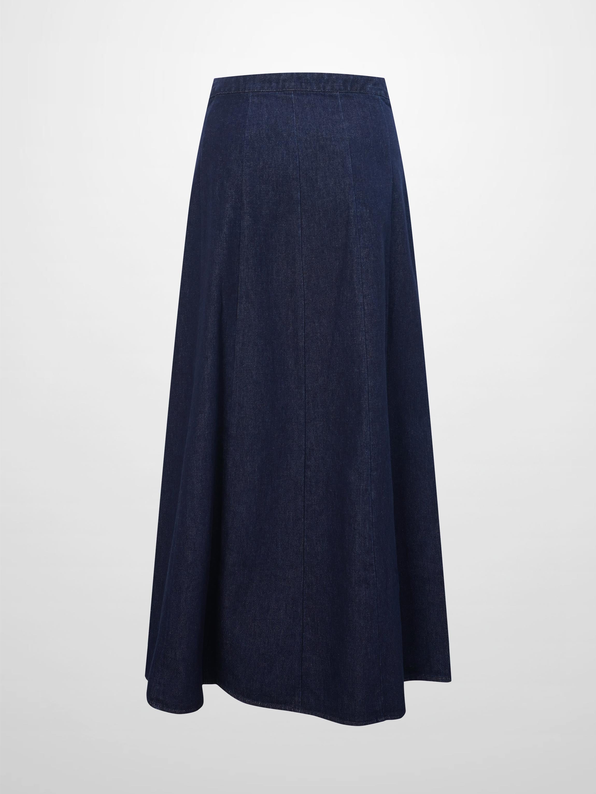 Tailored Seamed Denim Skirt-Blue-1