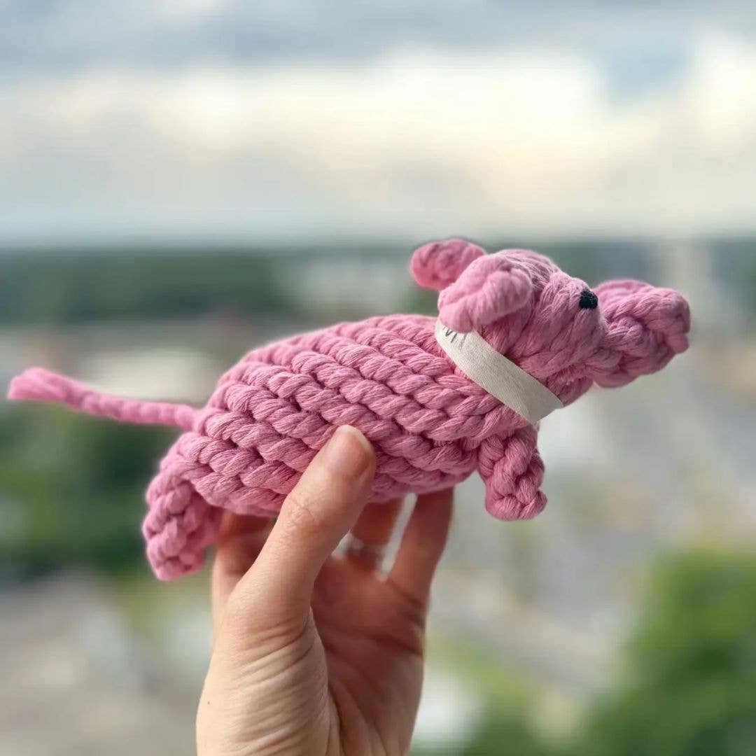 Monli Handcrafted Piggy Pink Rope Dog Toy For Small and Medium Dogs