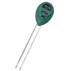 Green soil tester with two probes on a white background