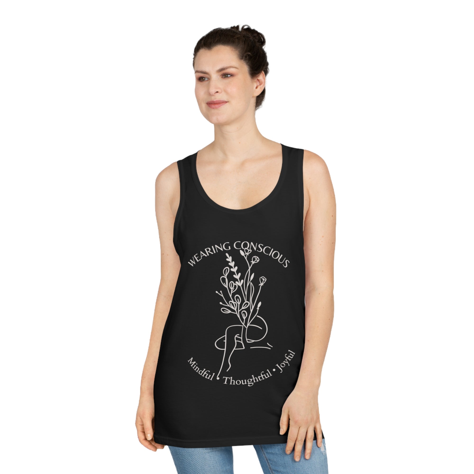 Mindful Thoughtful Joyful Design Floral Tank Top – Unisex Cut