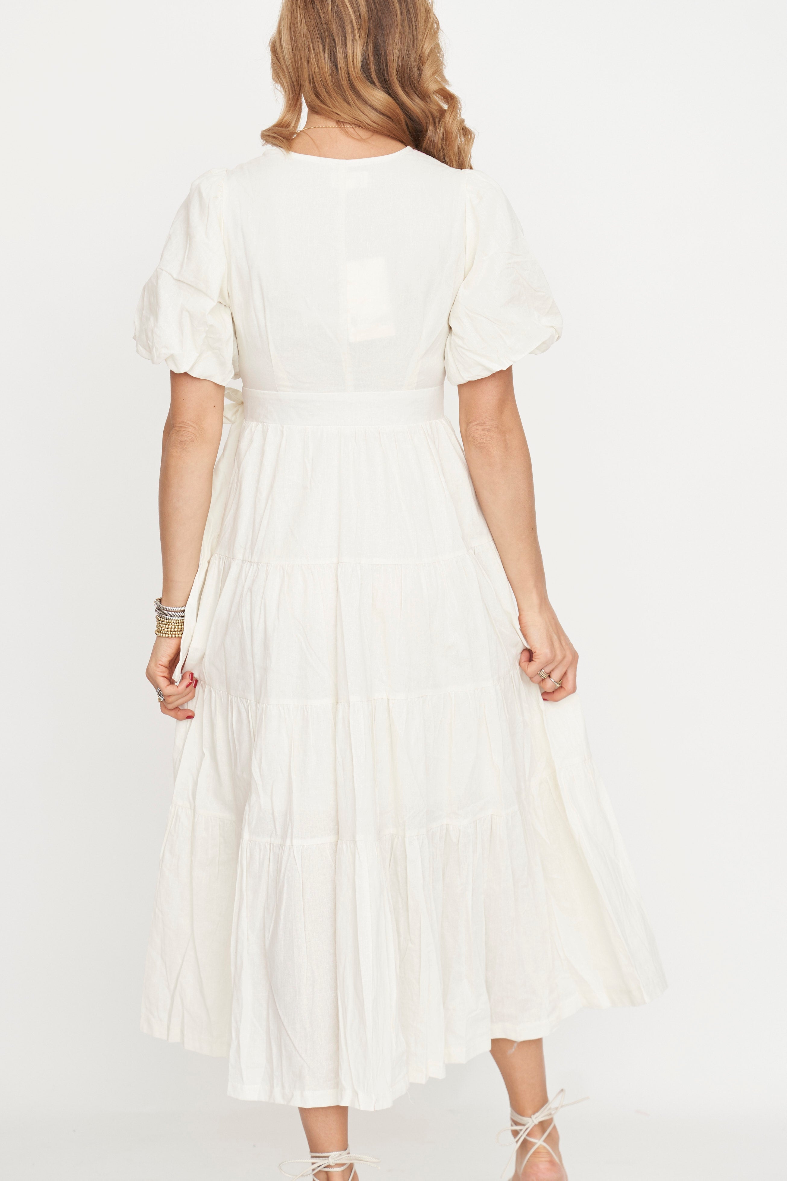 The Nora Wrap Cotton/ Linen Midi Dress