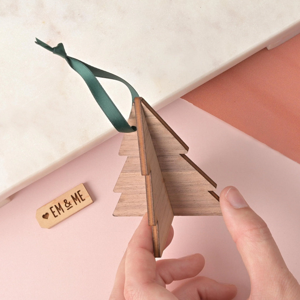 Walnut Wood 3D Christmas Tree Ornament