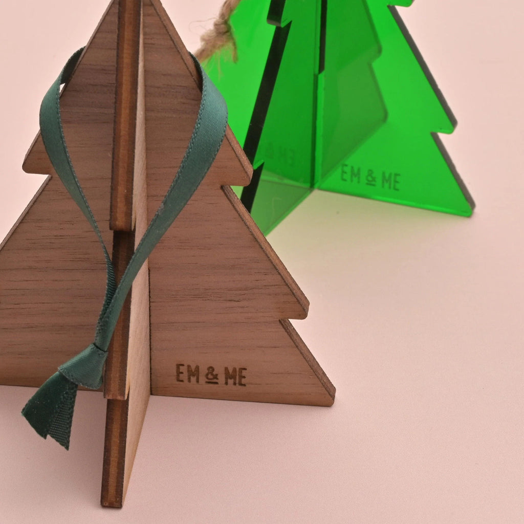 Walnut Wood 3D Christmas Tree Ornament