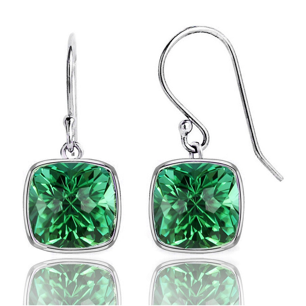 2 Pair Pack: 9.00 CTW Cushion Cut Blue Sapphire & Emerald Drop Earrings Set in .925 Sterling Silver – Lab Grown, 8mm Square Gems-1