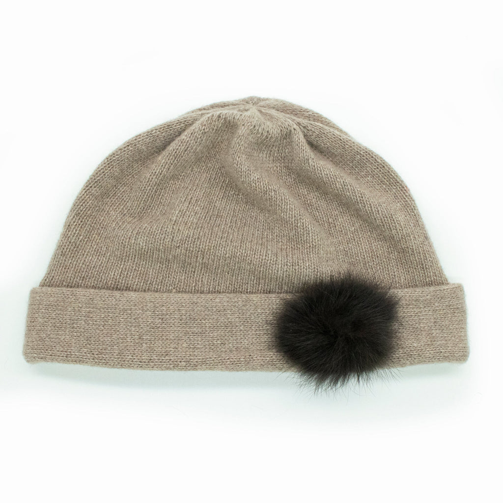 CASHMERE HAT WITH FUR POM-2