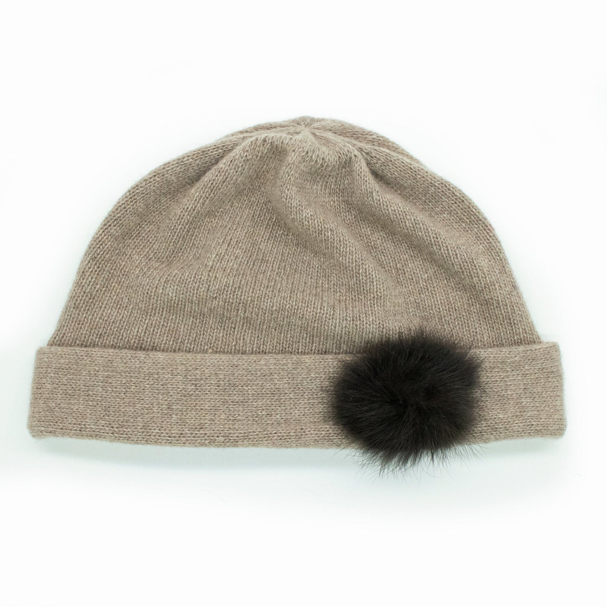 CASHMERE HAT WITH FUR POM-2