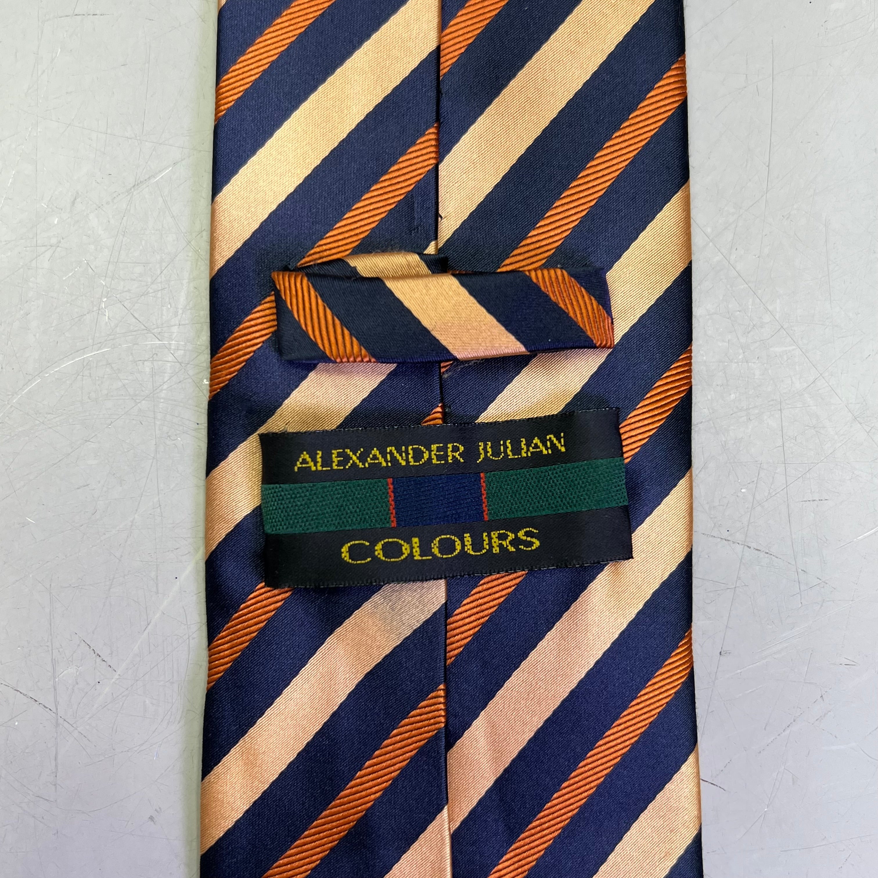 Alexander Julian Colours Pre-Owned Slanted Design Tie – 64" – Orange/Tan/Navy Blue