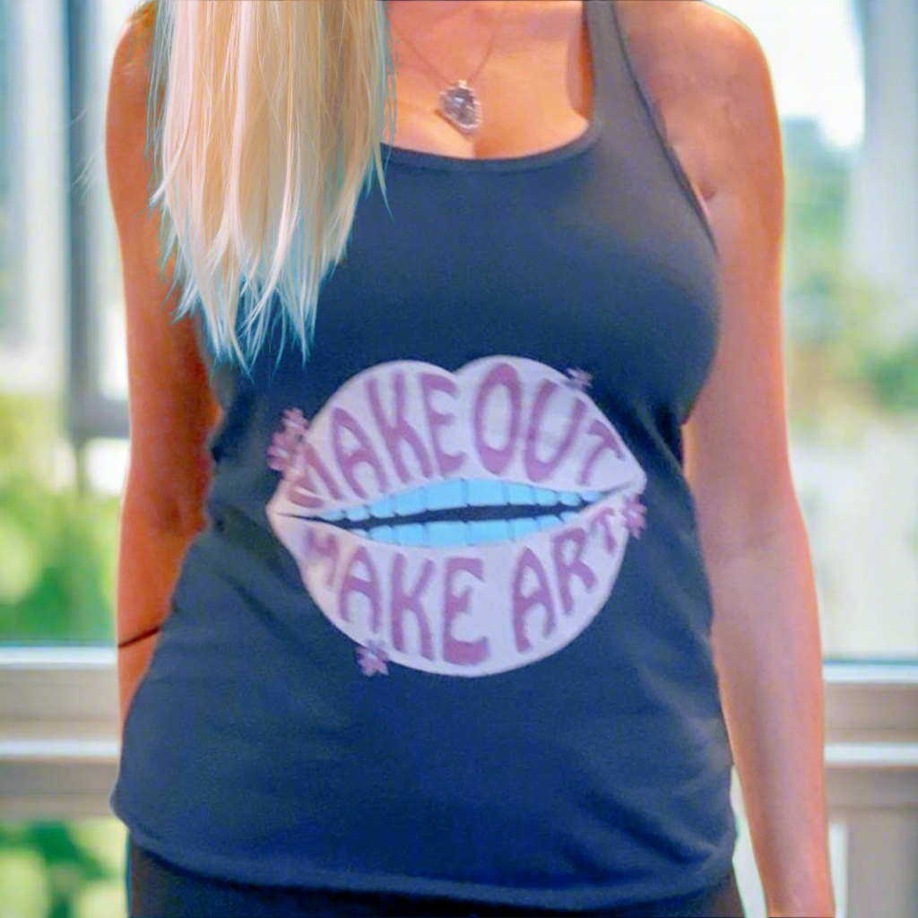 "Make Out Make Art" Racer Back Tank Top - Navy Blue