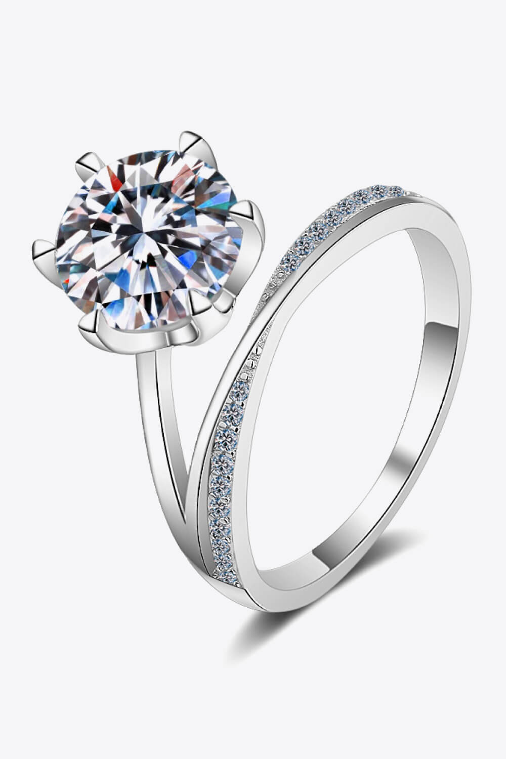Modern Minimalist Moissanite Ring - 3 Carat Center Stone with Platinum Plating