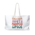 Sweaters Boots Pumpkin Spice Fall Tote Bag with Wearing Conscious Logo