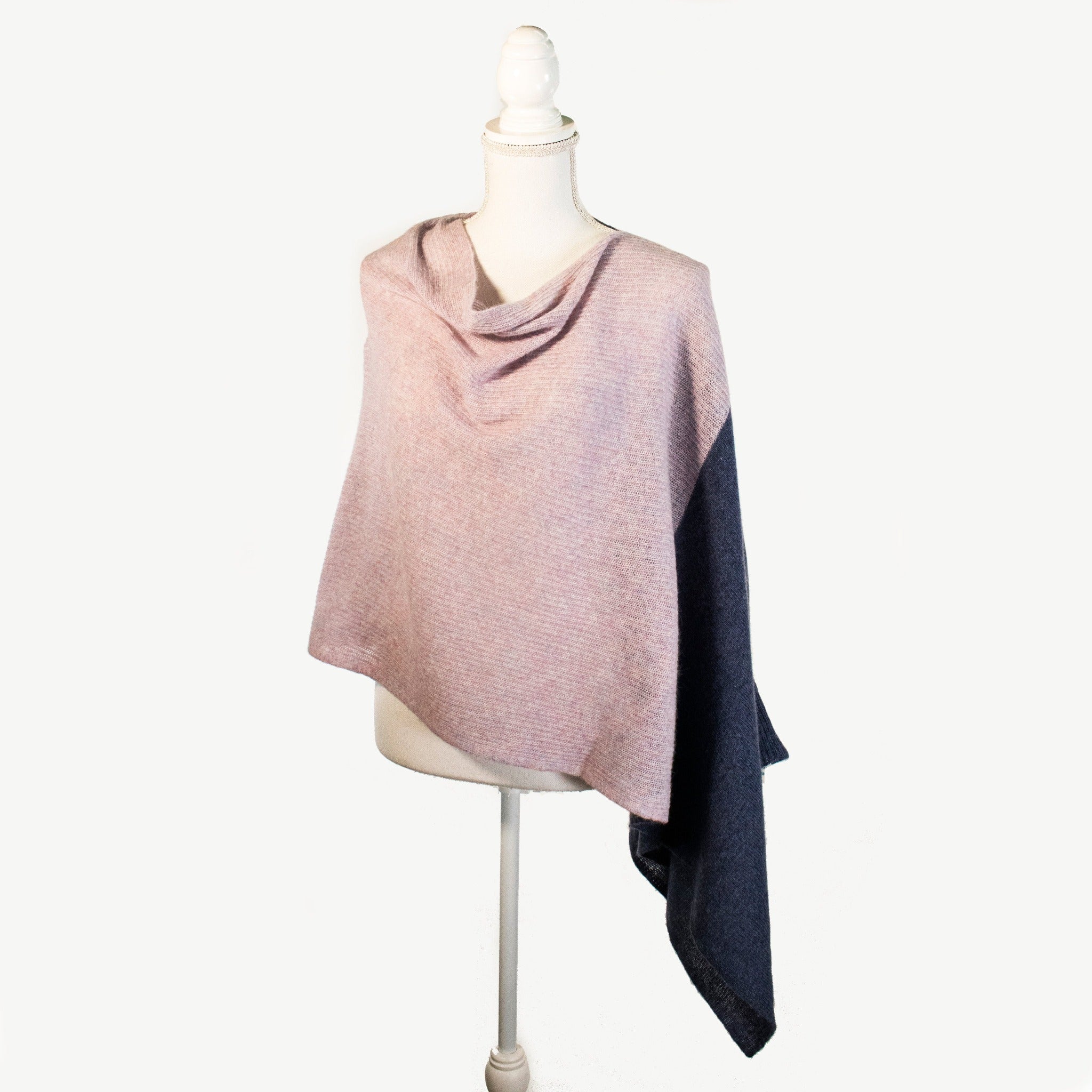 Ladies Colorblock Wool Blend Poncho