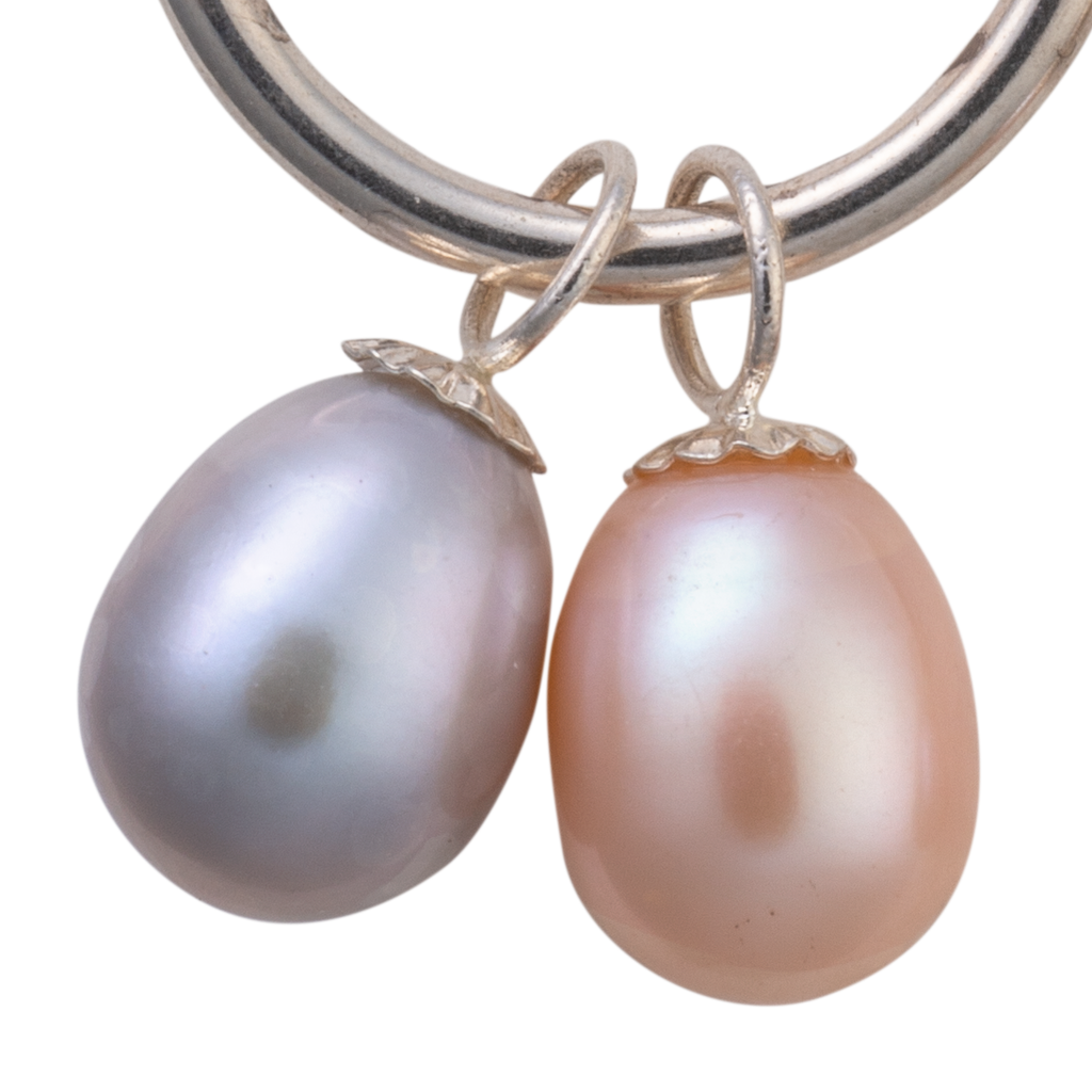 0.75" Double Pearl Hoop Earrings - Sterling Silver or 10K Gold