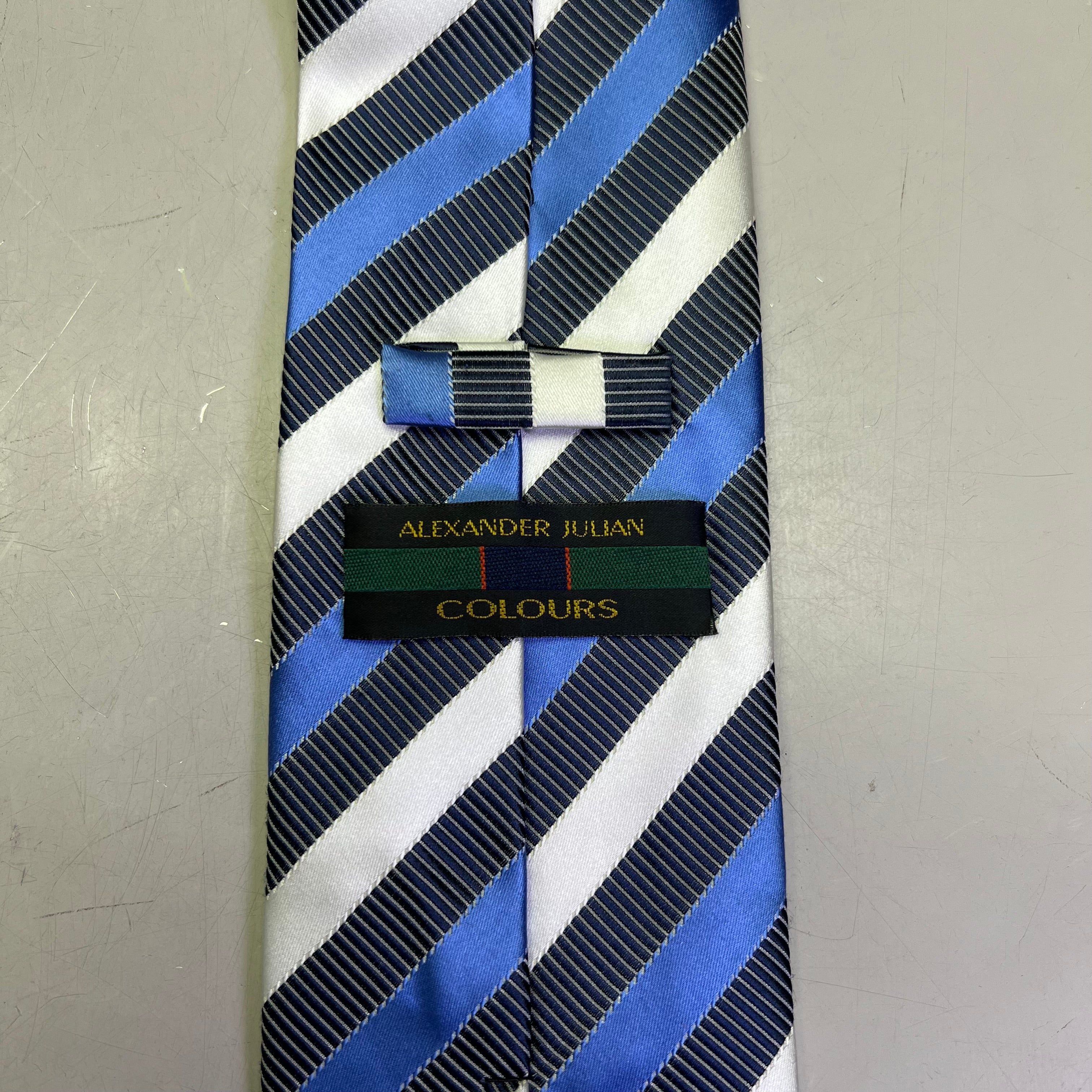 Alexander Julian Colours Handmade Men's Necktie – Blue/White/Black Stripe