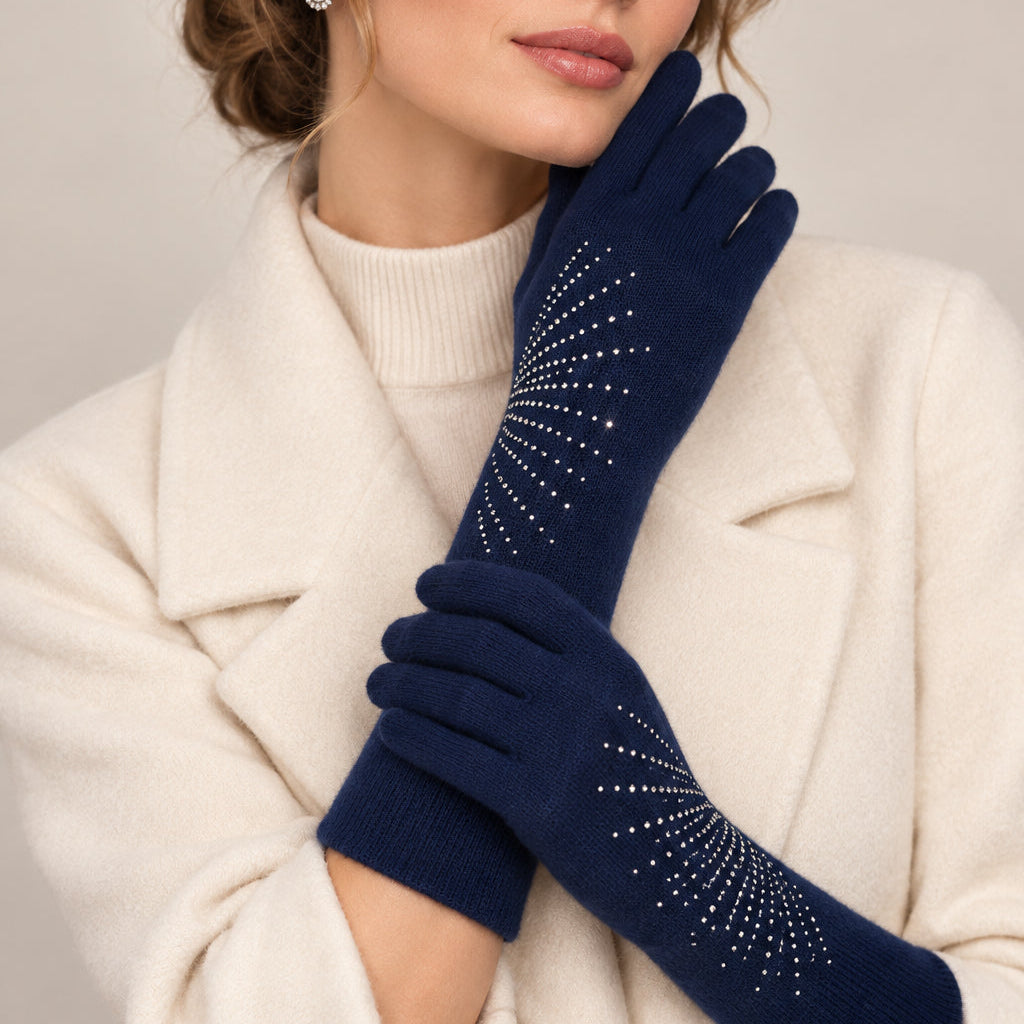 CASHMERE LONG GLOVES WITH STONES-0