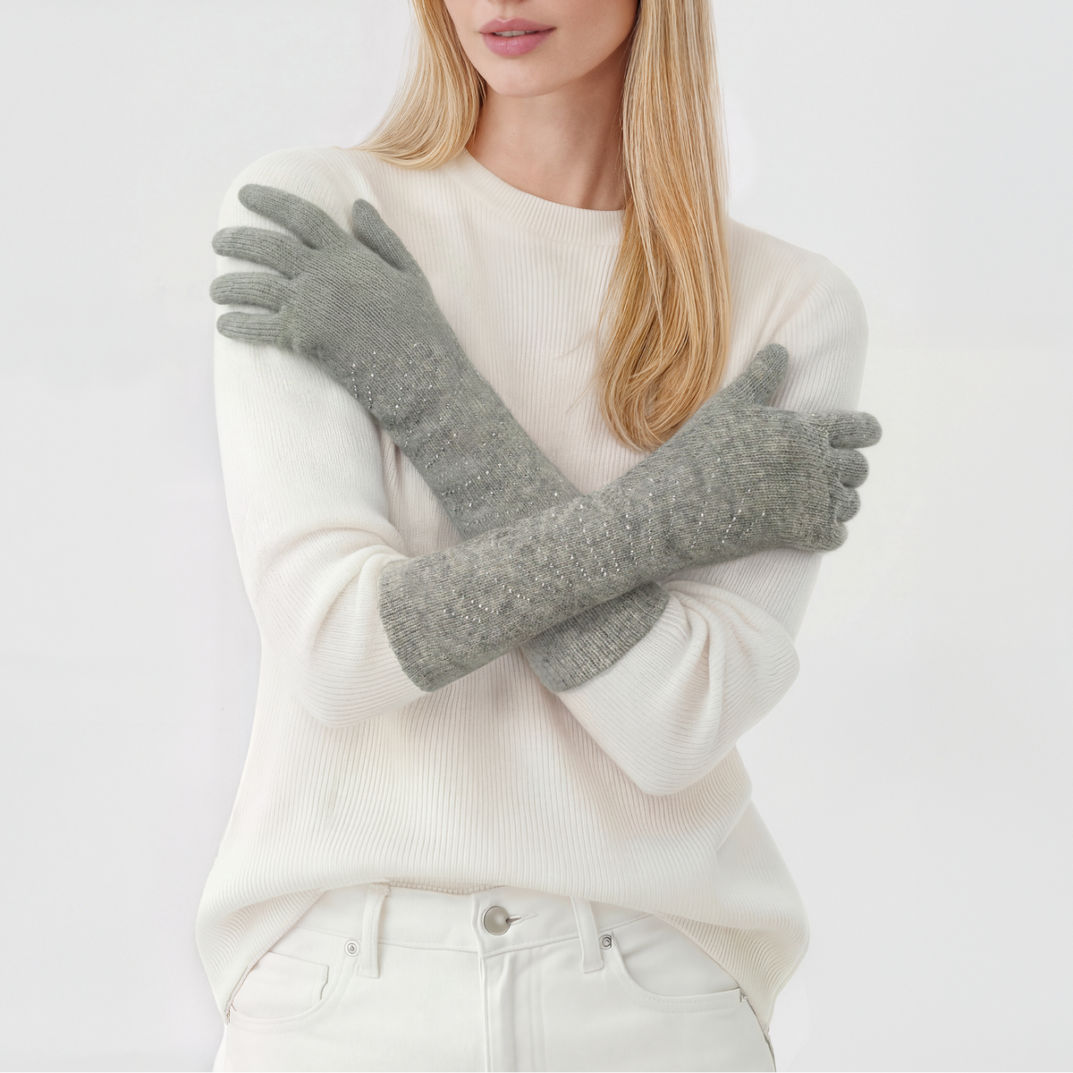 CASHMERE LONG GLOVES WITH STONES-5