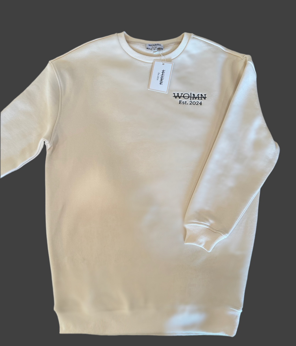 WO|MN 100% Cotton Fleece Oversized Sweatshirt (Dress) - Ivory