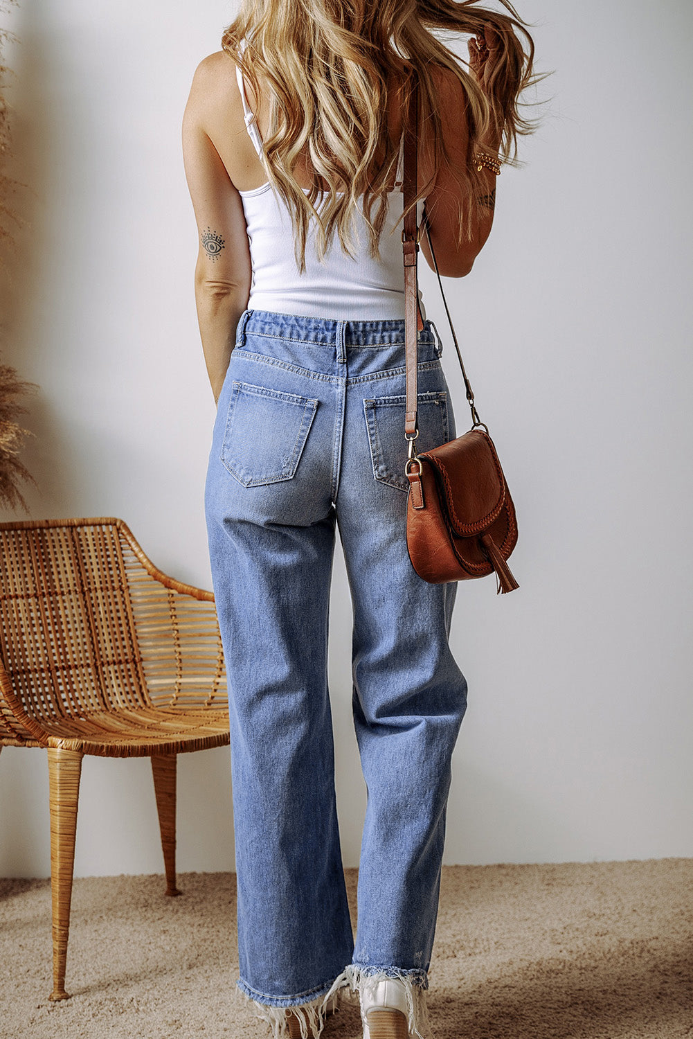 Madilyn Distressed Raw Hem Straight Leg High Waist Jeans-4