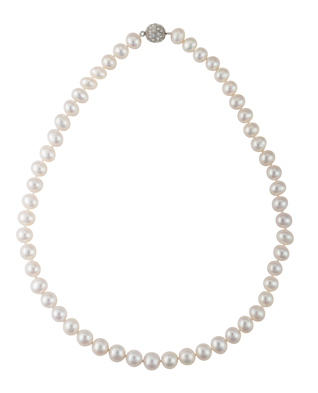 AAA Freshwater Pearl Strand with Crystal Magnetic Clasp Premium 8-9mm Cultured Pearls on 18" Hand-Knotted Silk Strand