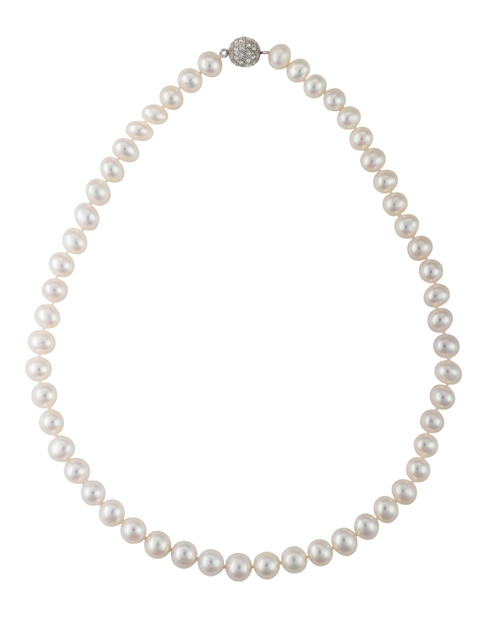 AAA Freshwater Pearl Strand with Crystal Magnetic Clasp Premium 8-9mm Cultured Pearls on 18" Hand-Knotted Silk Strand