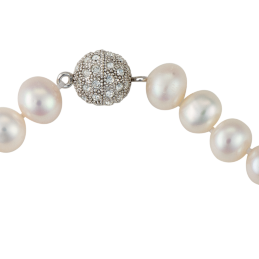 AAA Freshwater Pearl Strand with Crystal Magnetic Clasp Premium 8-9mm Cultured Pearls on 18" Hand-Knotted Silk Strand