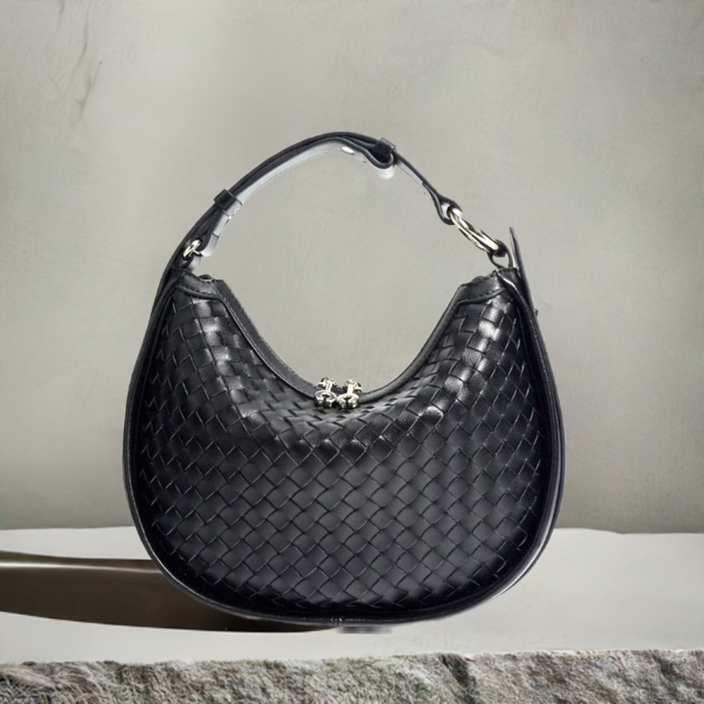 WO|MN Amara Woven Genuine Leather Half Moon Handbag