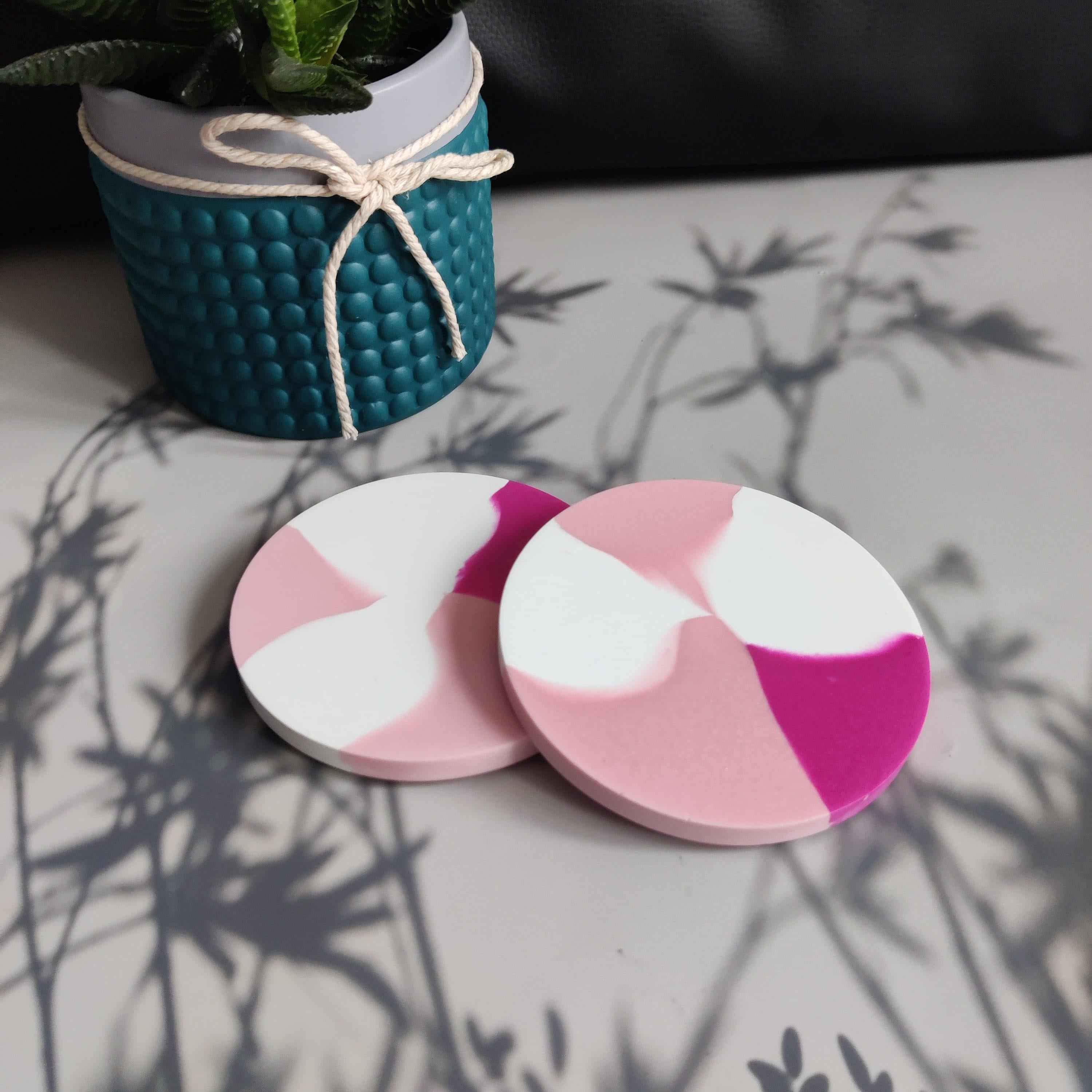 Pink coasters set of 2 or 4, aesthetic room decor for teens-3