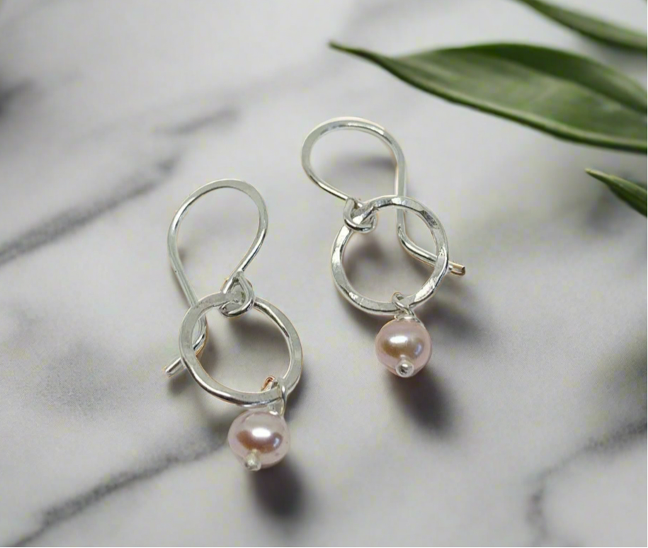 Handmade Freshwater Pearl Drop Earrings – 1” with 6-8mm Pearls