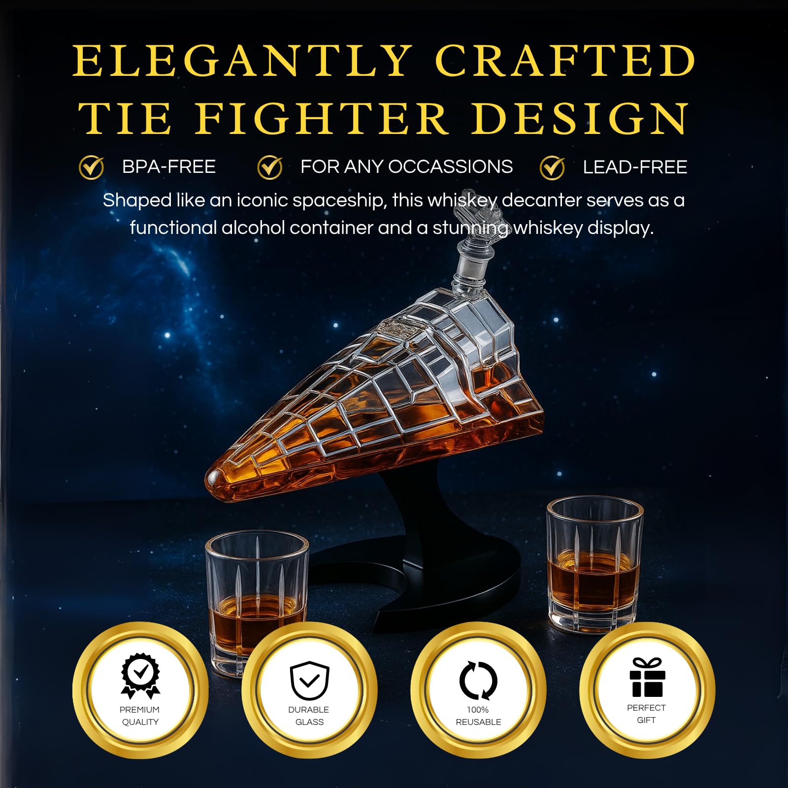 Galactic Command Cruiser Whiskey Decanter Set 20oz-3