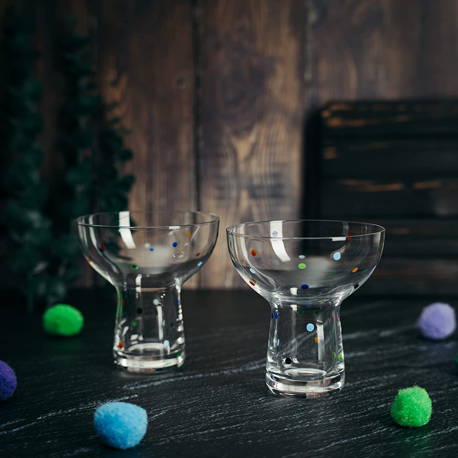 Hand Blown Margarita Glass – (Polka Dot Vintage Design)-3