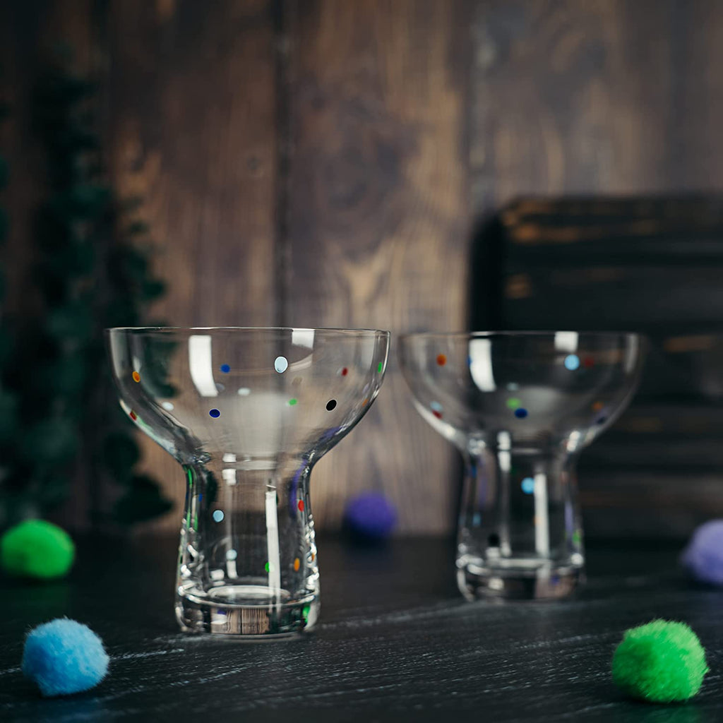 Hand Blown Margarita Glass – (Polka Dot Vintage Design)-1