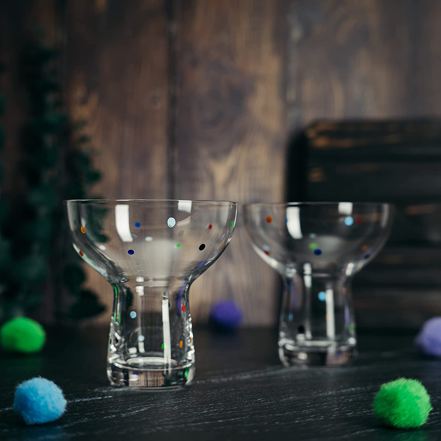 Hand Blown Margarita Glass – (Polka Dot Vintage Design)-1