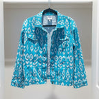 DG2 by Diane Gilman Patterned Denim Jacket – Turquoise/White – Size L