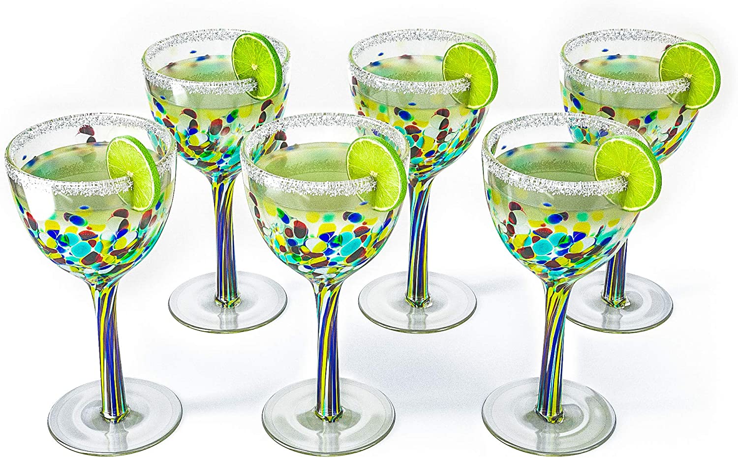 The Wine Savant Recycled Glass Wine Glasses - Mexican Wine Glasses Set of 6, Mexican Luxury Hand Blown Wine and Water Glasses (8 ounces each) Cobalt Cinco De Mayo Glasses - Confetti Wine Glasses-3