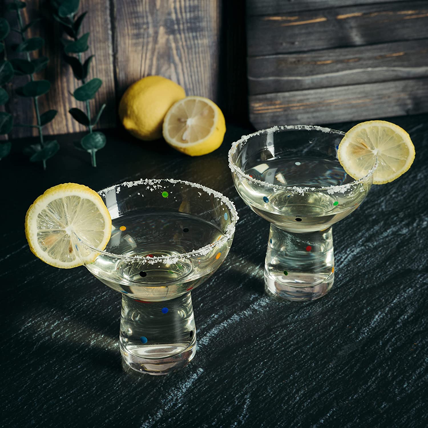 Hand Blown Margarita Glass – (Polka Dot Vintage Design)-2