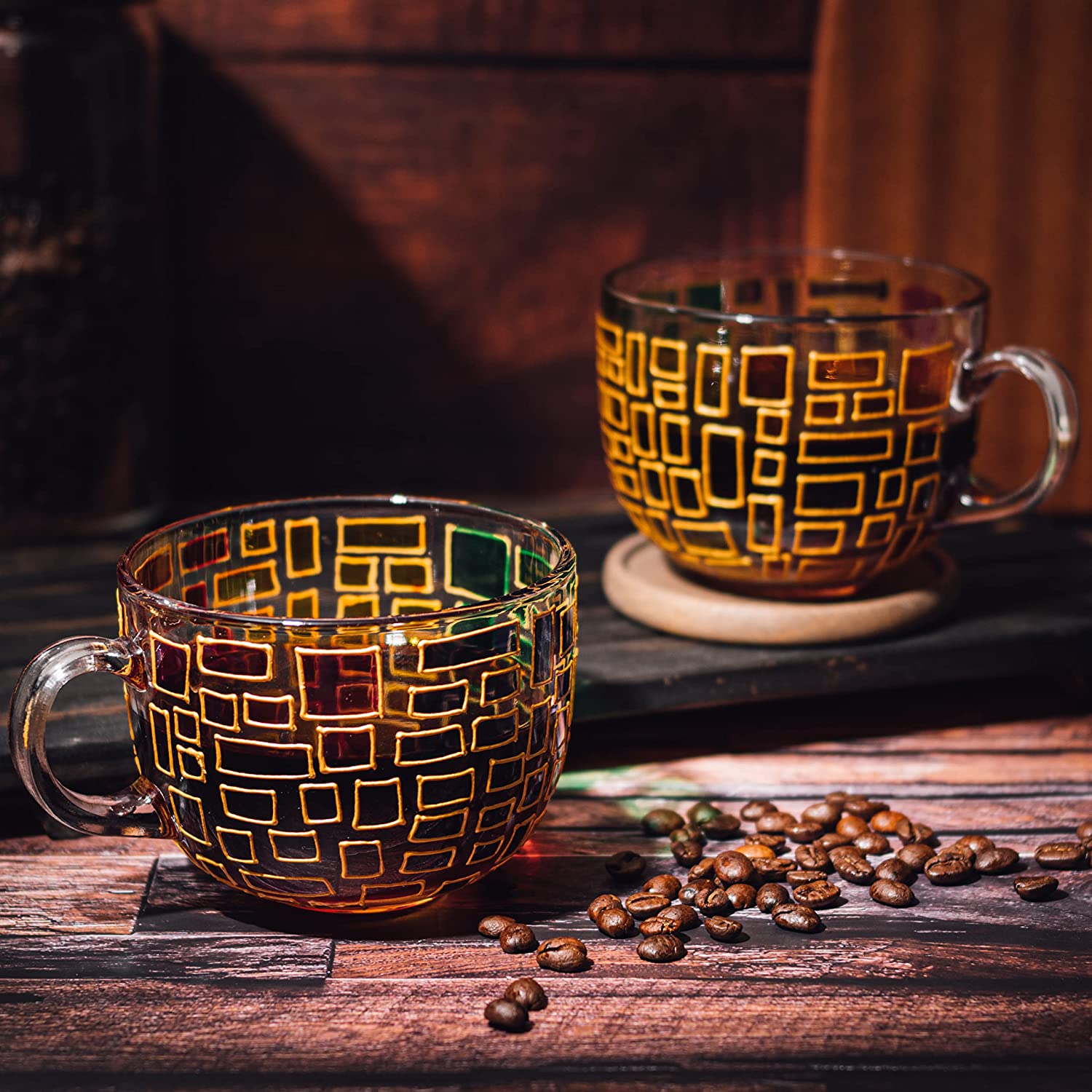 Renaissance Stained Glass Coffee Cup Mug Set Of 2 By Festive Colorful Coffee Cups St-1