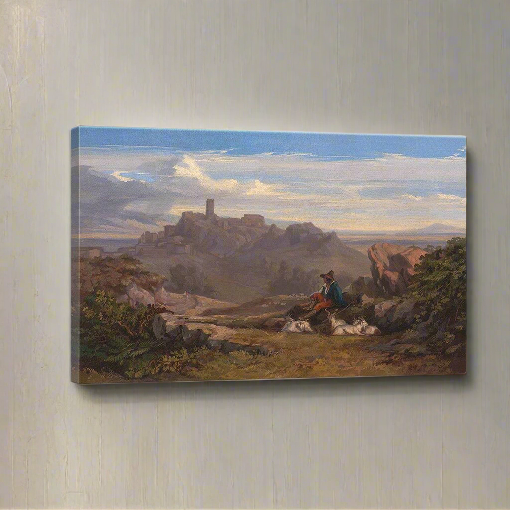 Landscape With Goatherd, 1842 – Framed Canvas Print