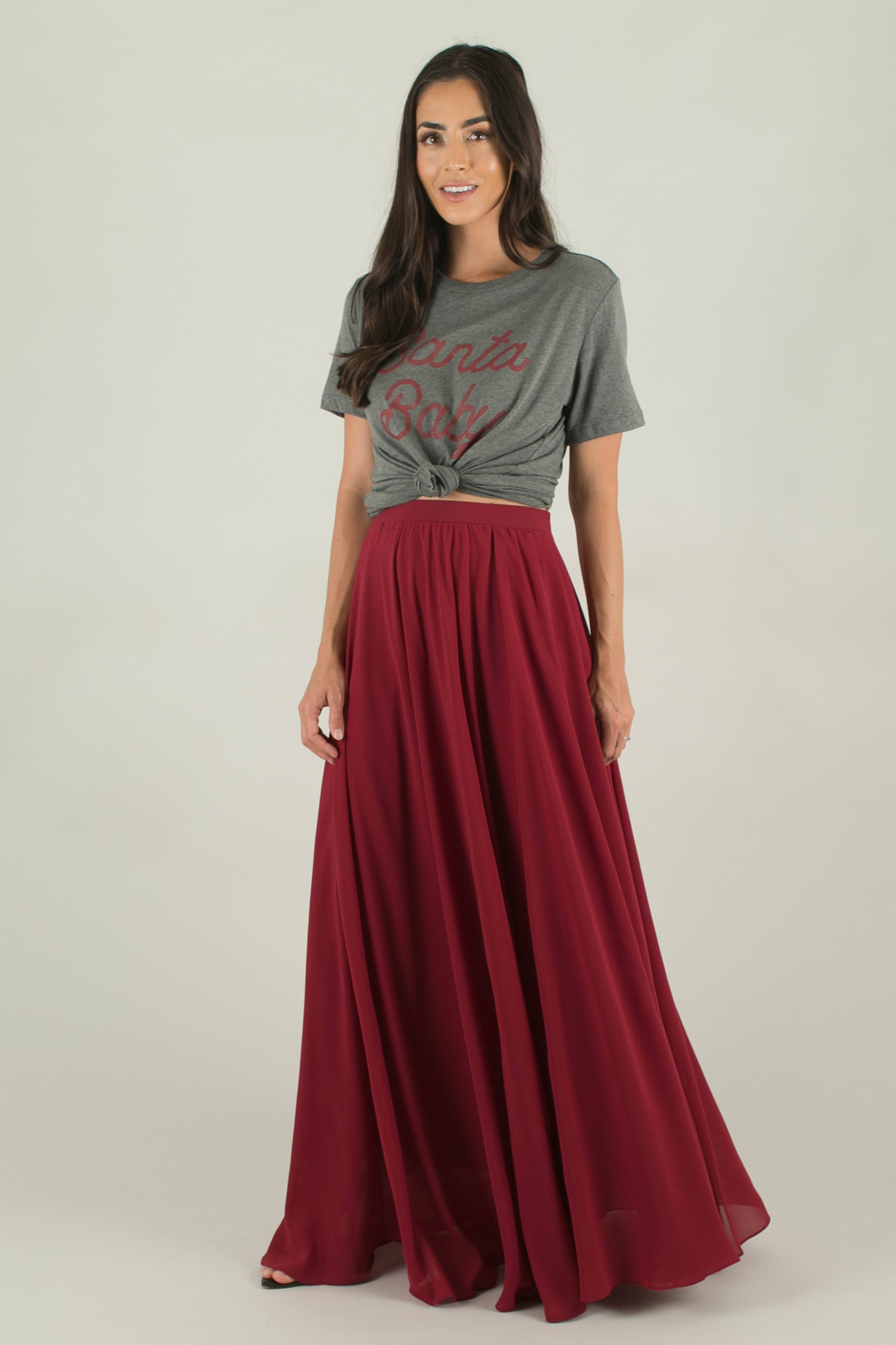 Sadie Flowy Chiffon Maxi Skirt – Crimson