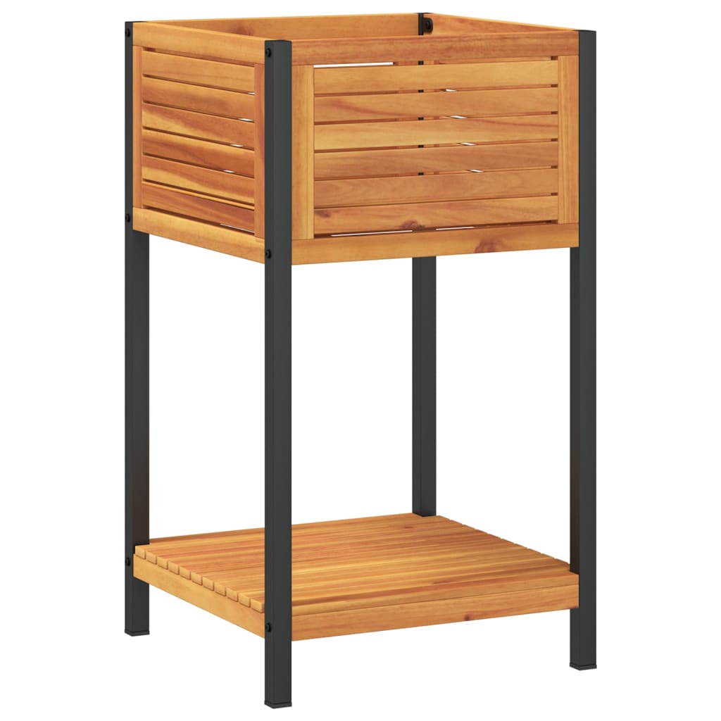 vidaXL Garden Planter with Shelf Outdoor Flower Box Solid Wood Acacia and Steel-3
