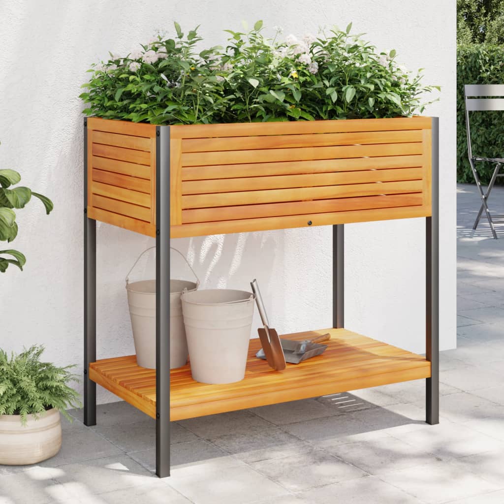 vidaXL Garden Planter with Shelf Outdoor Flower Box Solid Wood Acacia and Steel-5