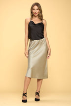 Made in USA Solid Satin Midi Skirt