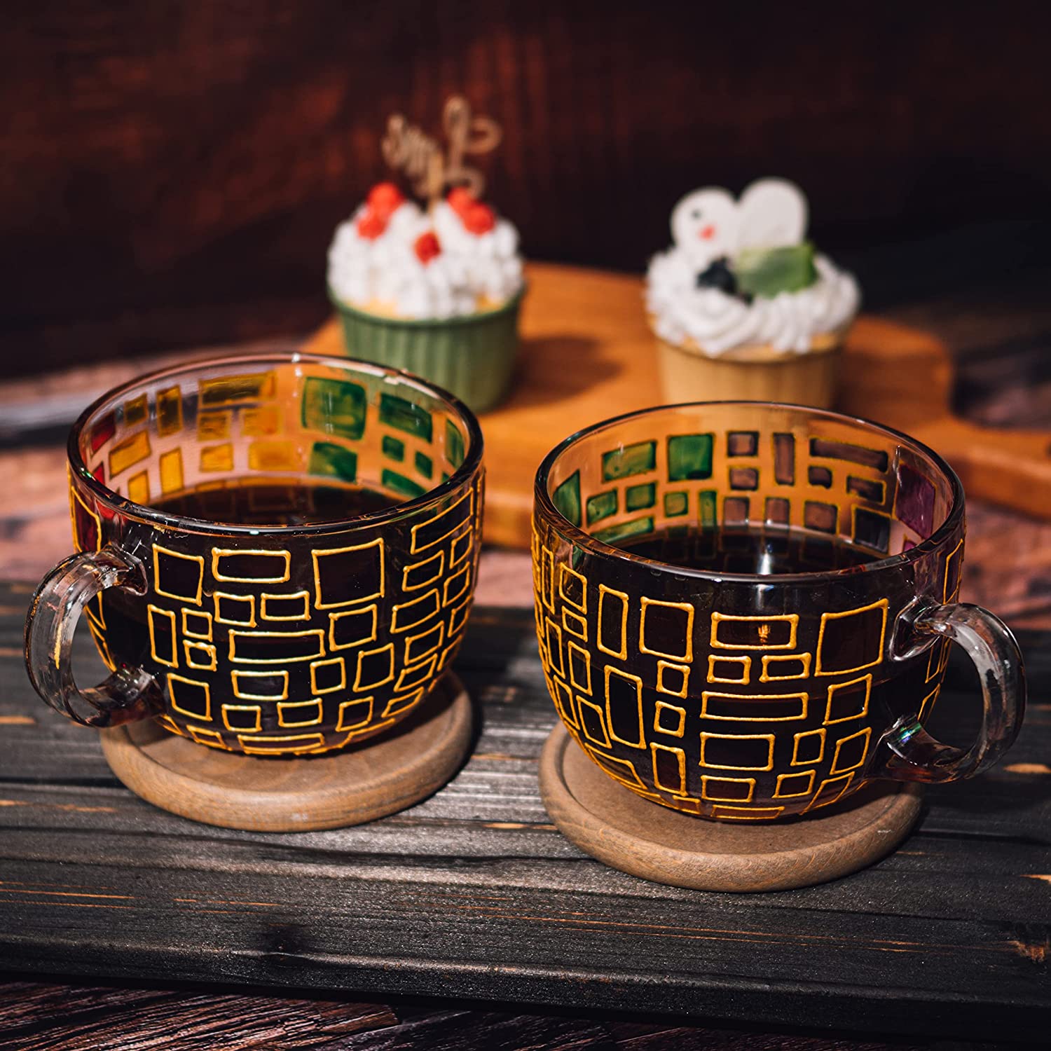 Renaissance Stained Glass Coffee Cup Mug Set Of 2 By Festive Colorful Coffee Cups St-3