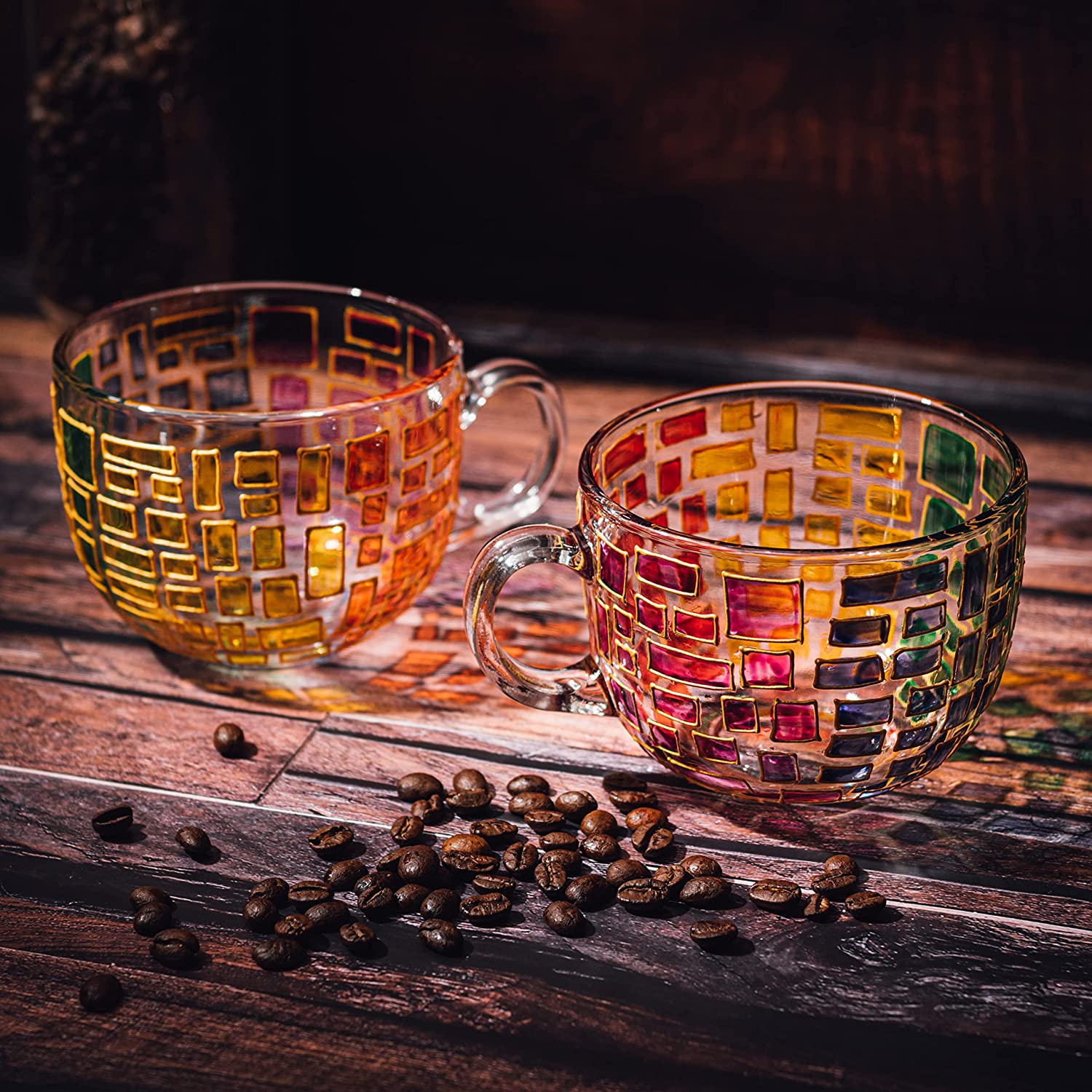 Renaissance Stained Glass Coffee Cup Mug Set Of 2 By Festive Colorful Coffee Cups St-2